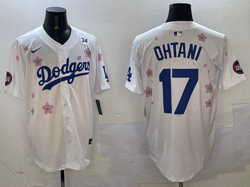 Men Los Angeles Dodgers #17 Ohtani White Sakura Edition 2025 Nike MLB Jersey style 5->boston red sox->MLB Jersey